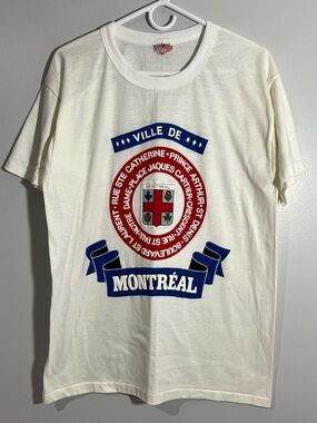 Vintage Ville De Montreal Canada White Red Single Stitch T-Shirt Adult Large